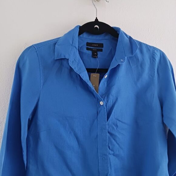 J. Crew Linen-blend button-up blue shirt size 00 - Picture 2 of 5
